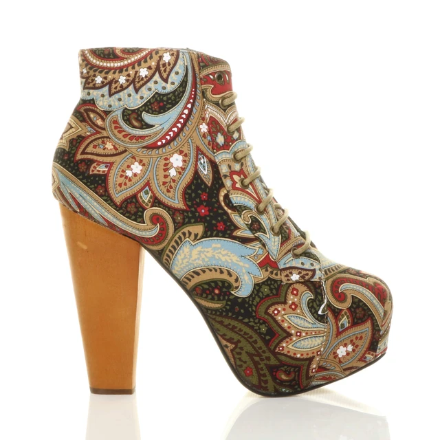 Right side view of Paisley High Wooden Heel Platform Ankle Boots