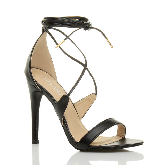 NEW Strappy Ankle Lace-Up High Stilettos Heel Barely There Sandals Shoes  Black | Laced up heels, Stiletto heels, Black shoes