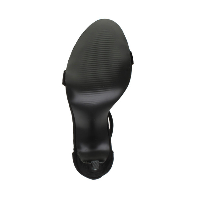 Bottom view of the sole of Black Suede High Heel Strappy Barely There Sandals