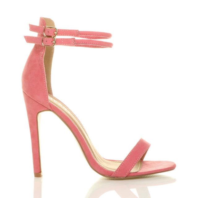 Right side view of Coral Suede High Heel Strappy Barely There Sandals