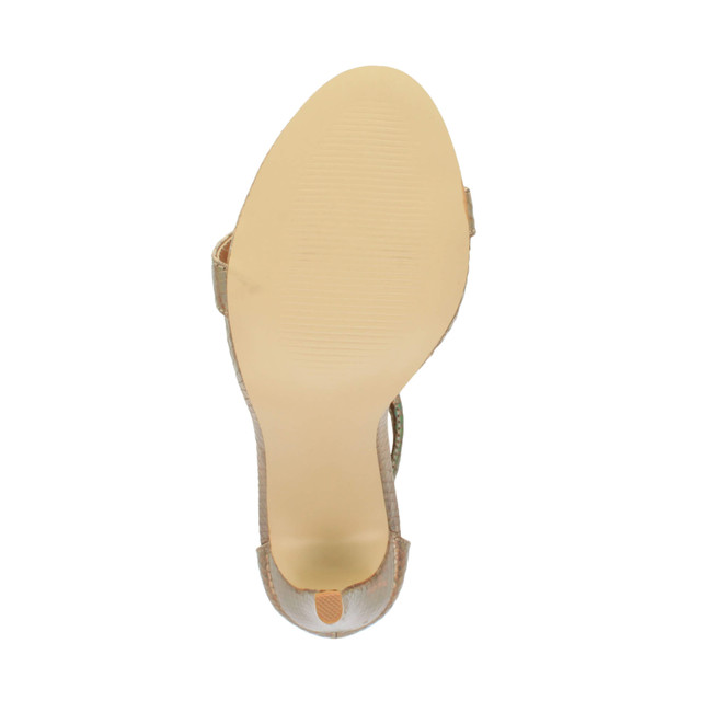 Bottom view of the sole of Gold Glitter High Heel Strappy Barely There Sandals