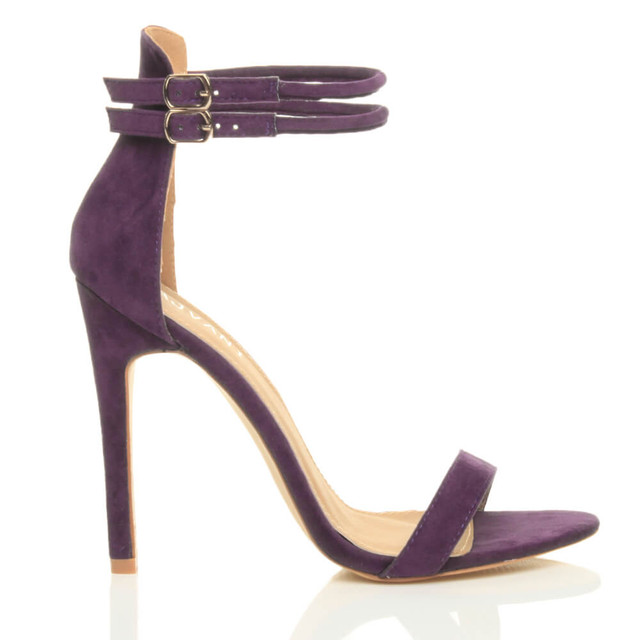 Right side view of Purple Suede High Heel Strappy Barely There Sandals