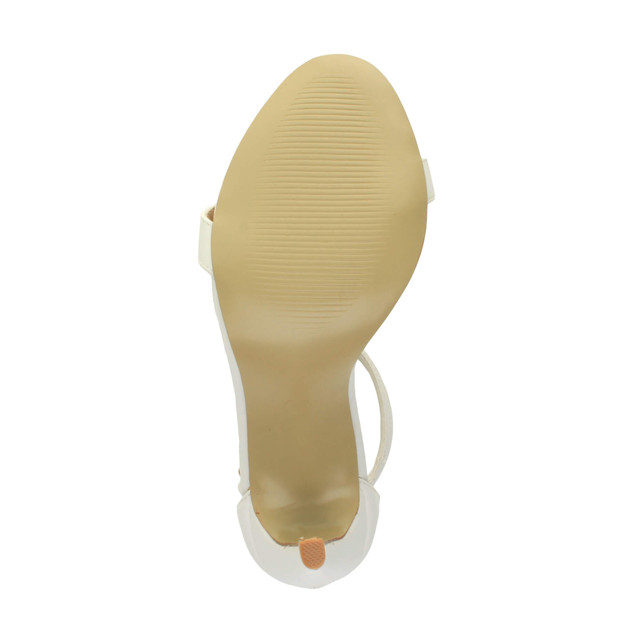 Bottom view of the sole of White PU High Heel Strappy Barely There Sandals