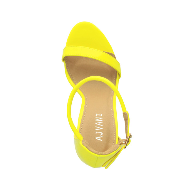 Top view of Neon Yellow Patent High Heel Strappy Barely There Sandals