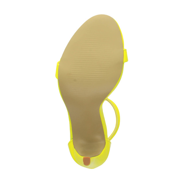 Bottom view of the sole of Neon Yellow Patent High Heel Strappy Barely There Sandals