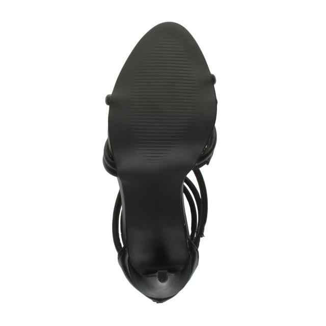 Bottom view of the sole of Black PU High Heel Strappy Crossover Barely There Sandals