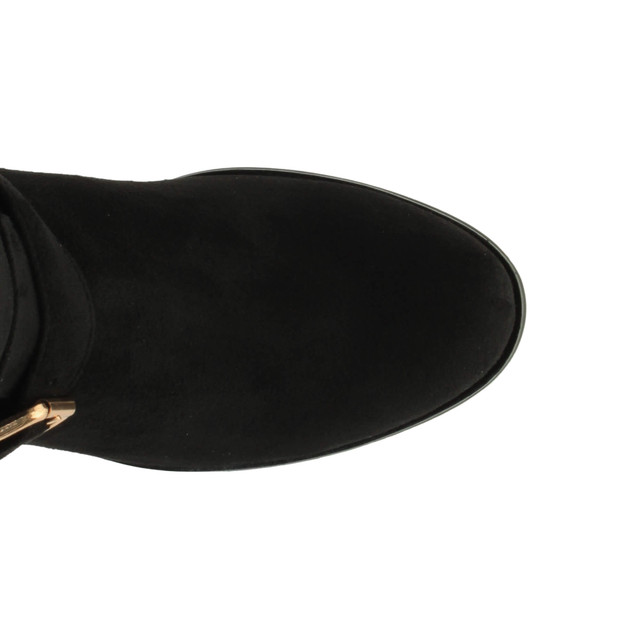 Top view of Black Suede Low Heel Gold Chain Stretch Over The Knee Boots
