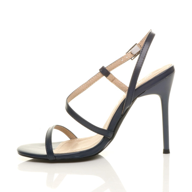 Left side view of Navy PU High Heel Barely There Strappy Buckle Evening Sandals