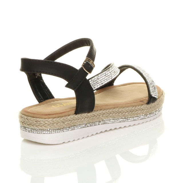 Women Single Band Espadrille Wedge Sandals Vacation Black Wedge Slide  Sandals | SHEIN