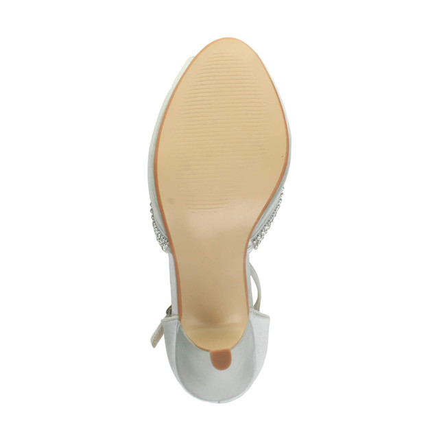 Bottom view of the sole of Silver Satin High Heel Diamante T-Bar Sandals