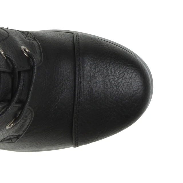 Top view of Black PU High Heel Biker Military Calf Boots