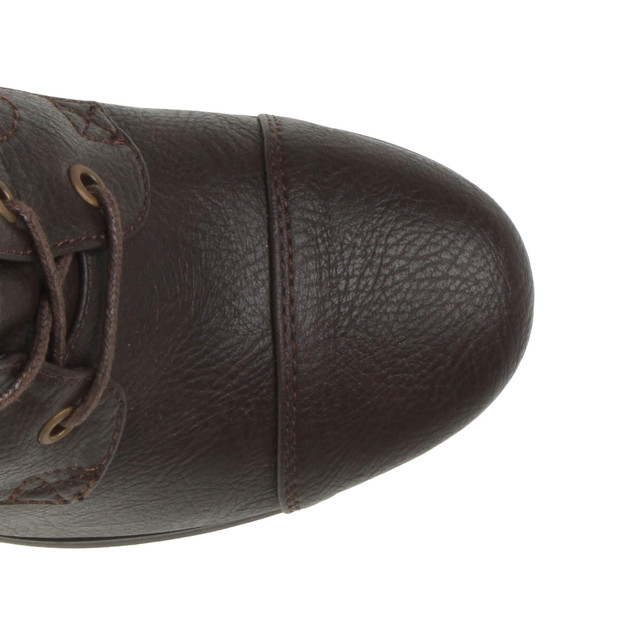 Top view of Brown PU High Heel Biker Military Calf Boots