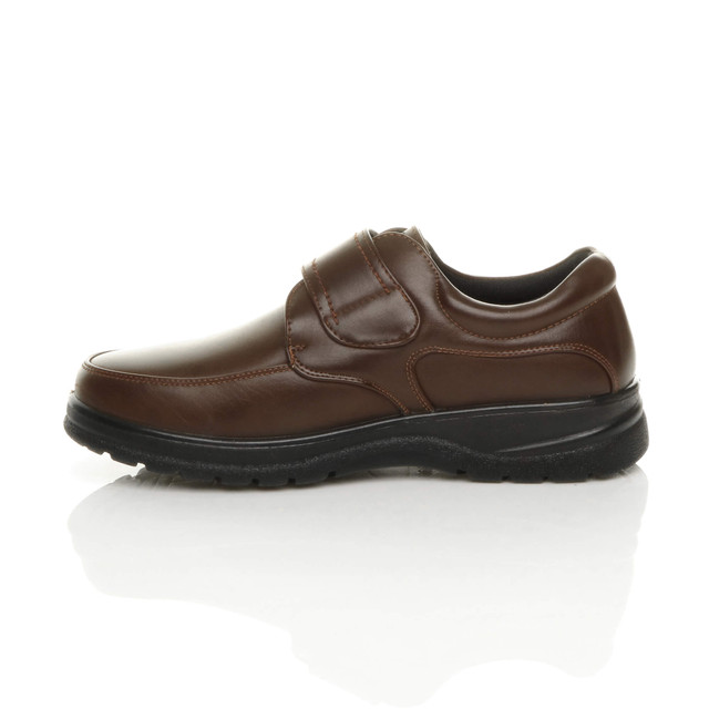 Left side view of Brown PU Memory Foam Insole Comfort Cushioned Touch Close Smart Work Shoes