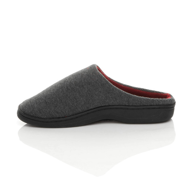 Left side view of Grey Cord Fur Lined Winter Slip On Memory Foam Slippers Mukes Indoor Shoes