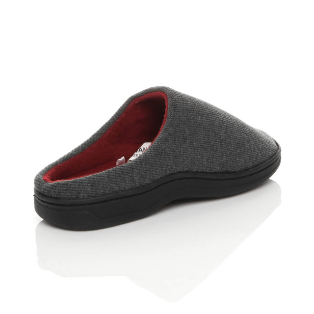 Back right side view of Grey Cord Fur Lined Winter Slip On Memory Foam Slippers Mukes Indoor Shoes