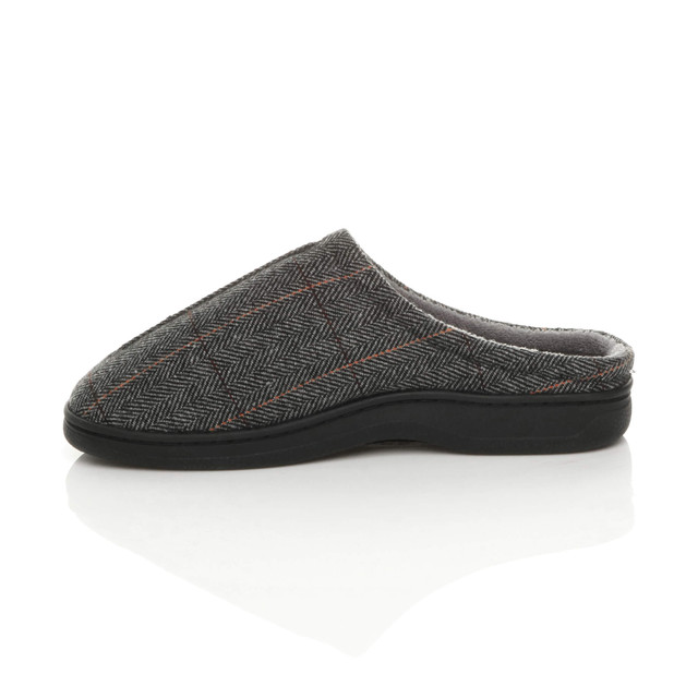 Left side view of Grey Check Fur Lined Winter Slip On Memory Foam Slippers Mukes Indoor Shoes