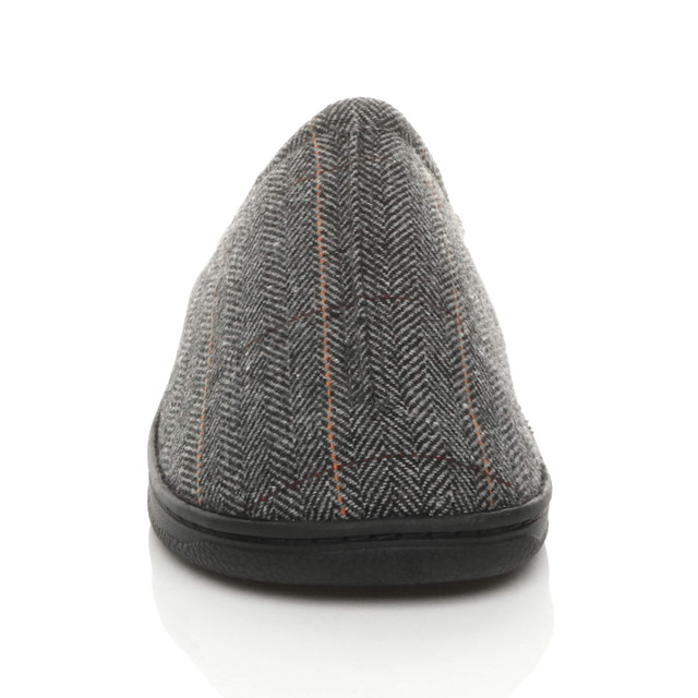 Front view of Grey Check Fur Lined Winter Slip On Memory Foam Slippers Mukes Indoor Shoes