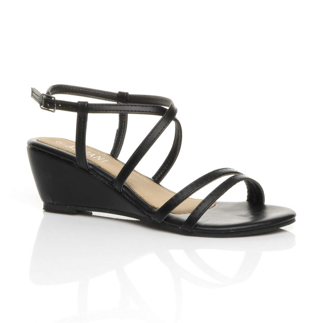 Black mid discount wedge sandals