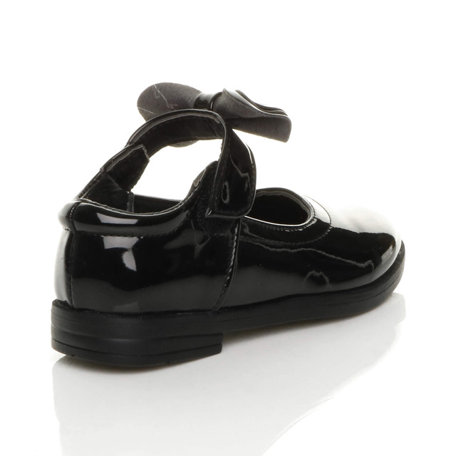 Back right side view of Black Patent Flat Smart Bow Mary Jane Shoes