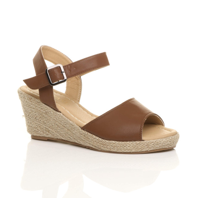 KATIE MID HEEL WEDGE SANDALS TAN LEATHER - Jo Mercer