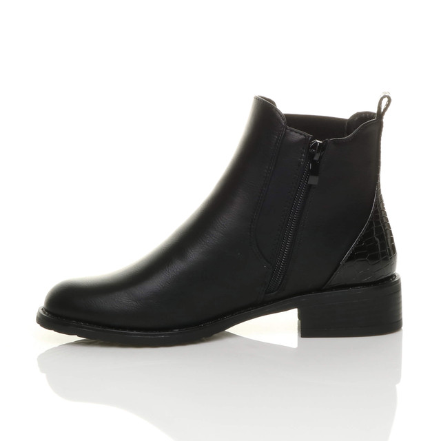 Womens Low Heel Zip Gold Buckle Smart Casual Chelsea Ankle Boots