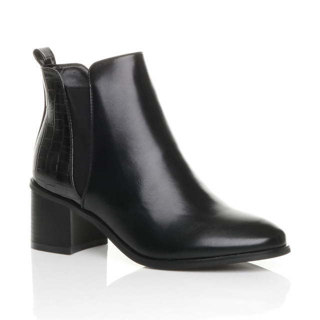 Chelsea Boots Mid Block Heel Ankle Boots MIKALI MI BLACK BLACK