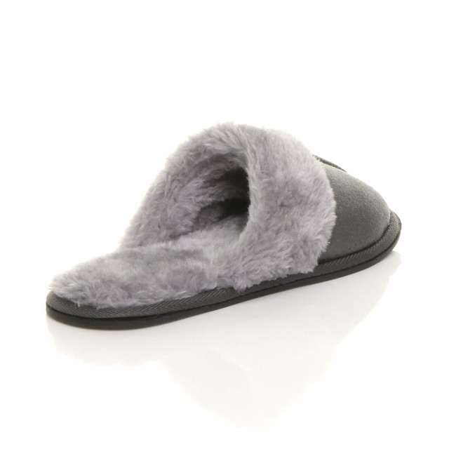 Back right side view of Grey Suede Slip On Lightweight Memory Foam Mules Slippers