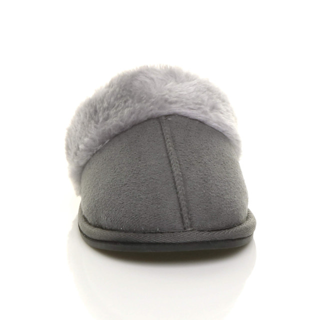 Front view of Grey Suede Slip On Lightweight Memory Foam Mules Slippers