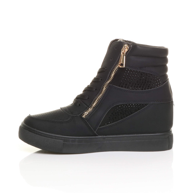 black wedge trainer boots