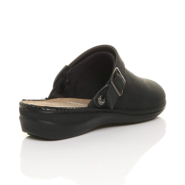 Back right side view of Black PU Slip On Comfort Slingback Wedges Clogs Mules