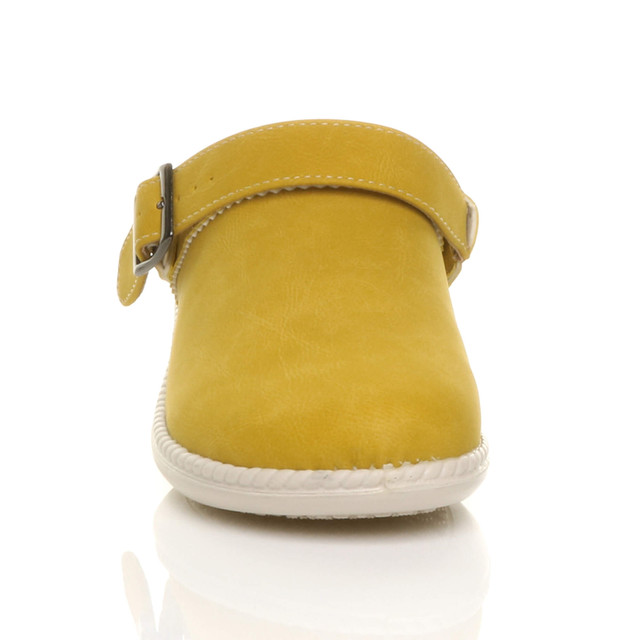 Front view of Pistachio PU Slip On Comfort Slingback Wedges Clogs Mules