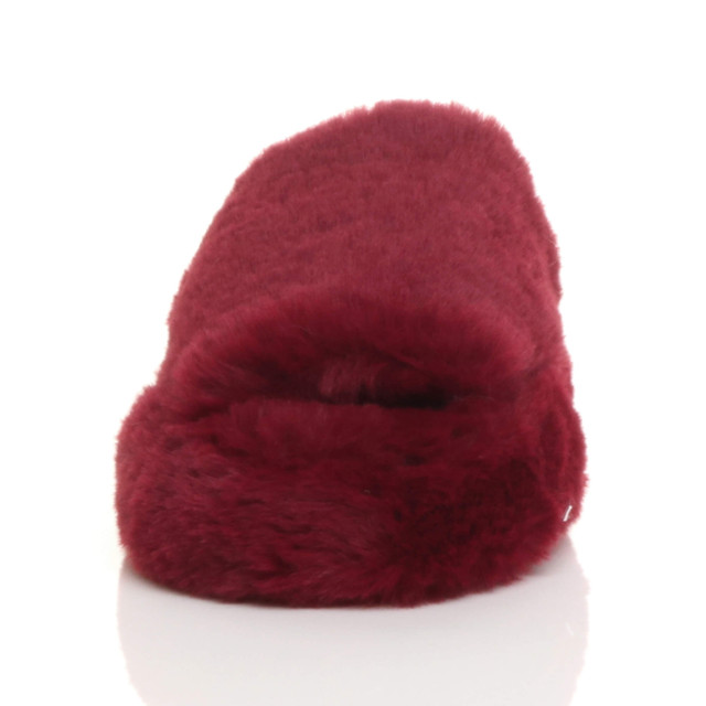 Front view of Burgundy Fur Kids Faux Fur Elastic Strap Peep Toe Slippers 