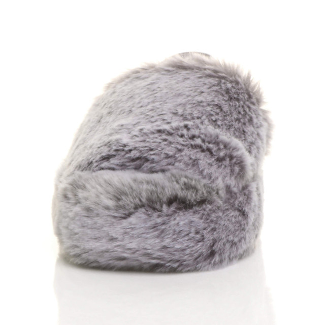 Front view of Grey Fur Kids Faux Fur Elastic Strap Peep Toe Slippers 