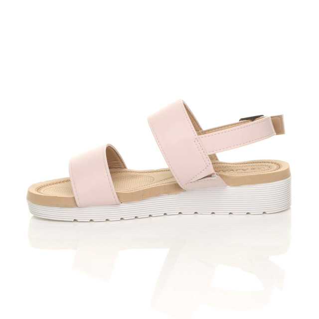 Left side view of Nude PU Low Wedge Heel Slingback Buckle Strappy Flatform Sandals 