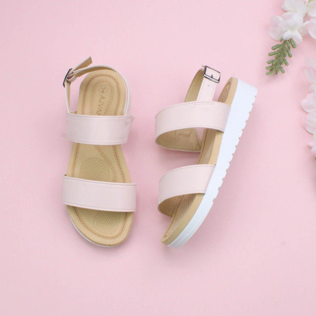 Nude PU Low Wedge Heel Slingback Buckle Strappy Flatform Sandals 