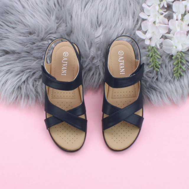 Navy PU Low Wedge Heel Slingback Strappy Comfort Sandals