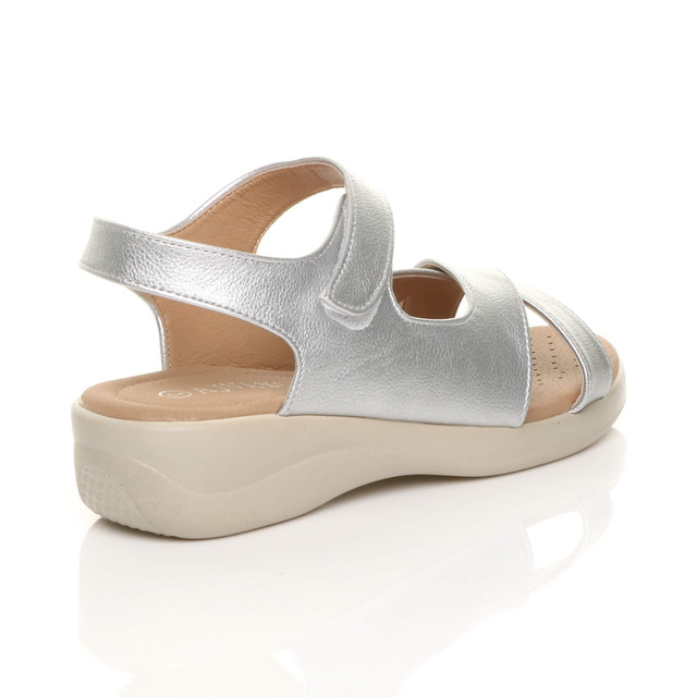 Back right side view of Silver PU Low Wedge Heel Slingback Strappy Comfort Sandals