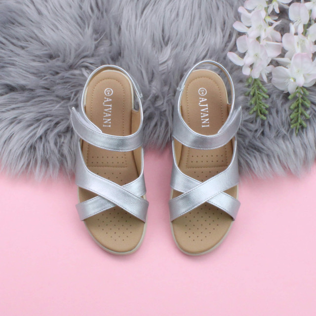 Silver PU Low Wedge Heel Slingback Strappy Comfort Sandals