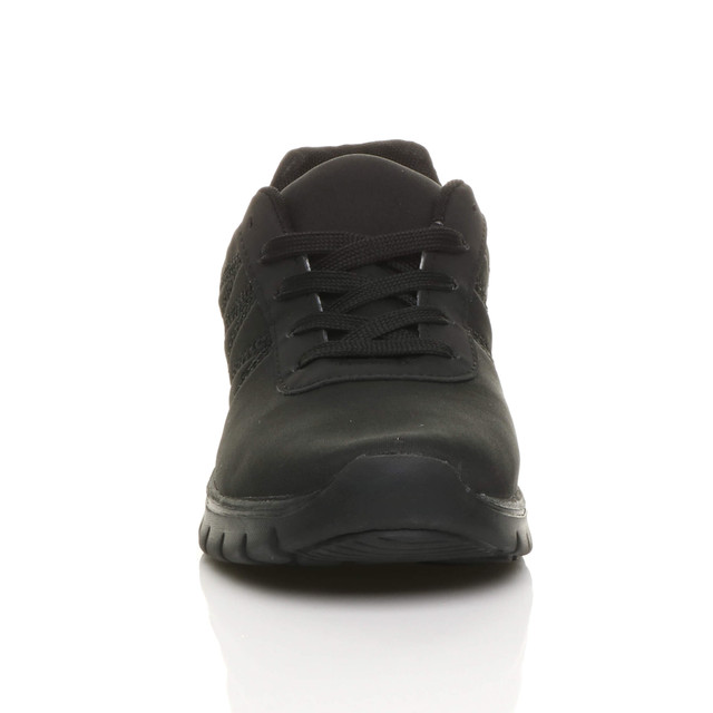 Front view of Black Lace Up Comfort Memory Foam Trainers Sneakers