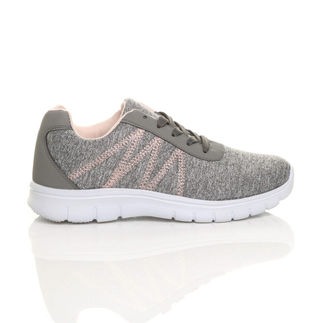 Right side view of Grey Lace Up Comfort Memory Foam Trainers Sneakers