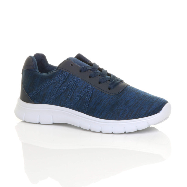 Front right side view of Navy Lace Up Comfort Memory Foam Trainers Sneakers