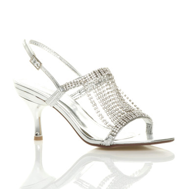 Womens High Heel Slingback Draped Diamante Sandals | AjvaniShoes.com