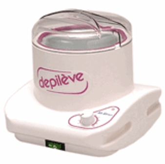 This thermostat controlled Depileve Deluxe Warmer features adjustable heat settings, separate on/off switch, and a break resistance plastic lid.