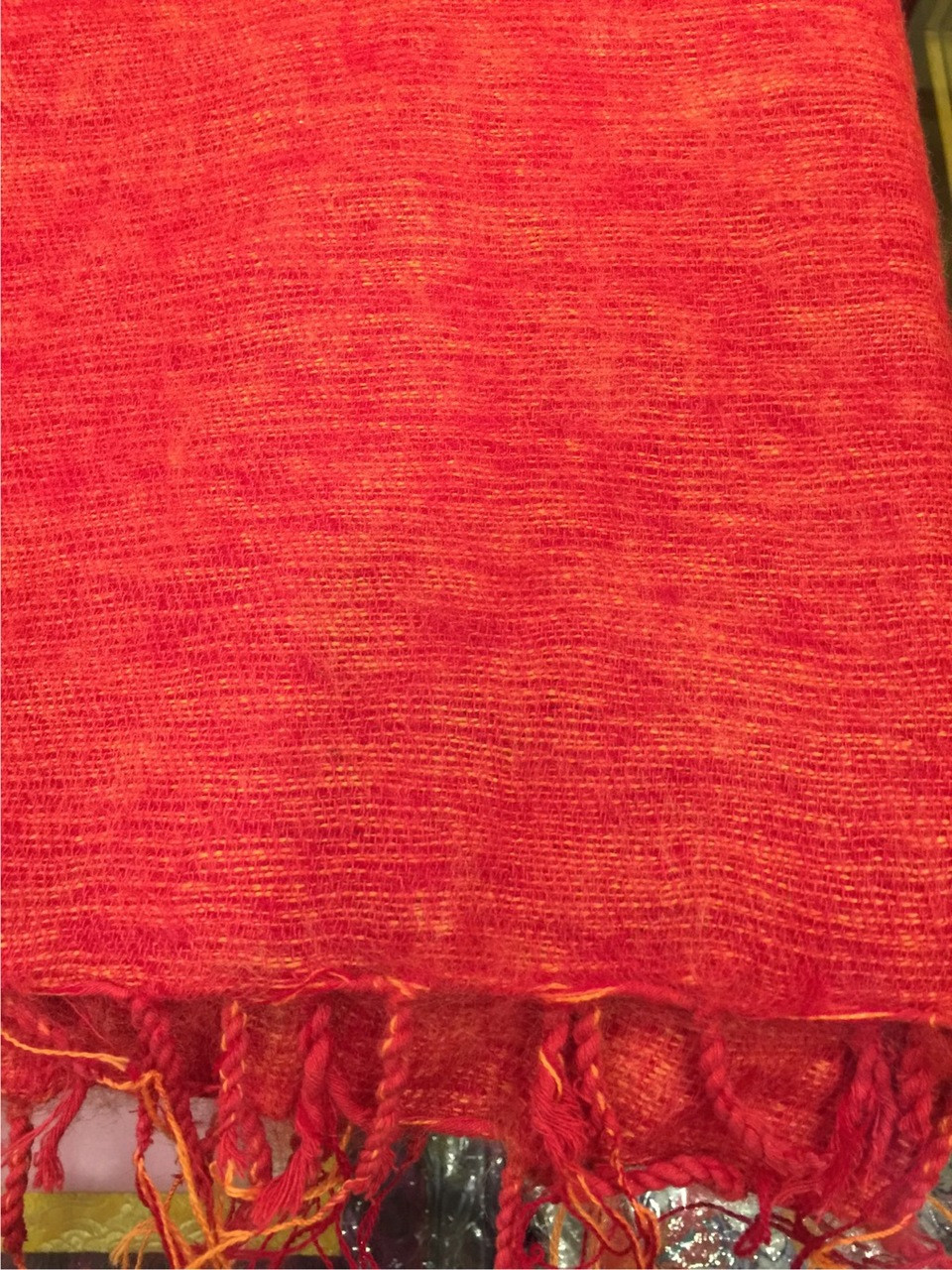 Tibetan orange yak wool meditation shawl / monk shawl / medium size
