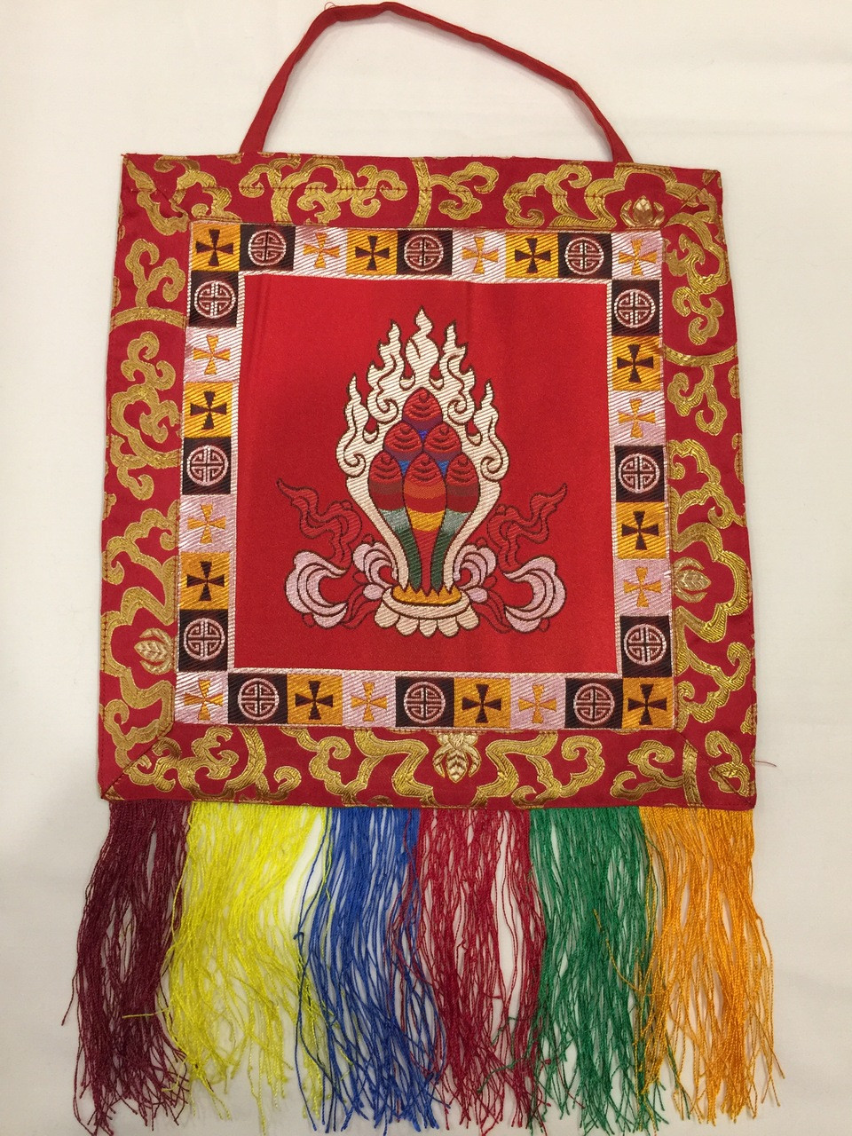 Tibetan buddhist red Norbu / precious jewel wall hanging / banner / thangka