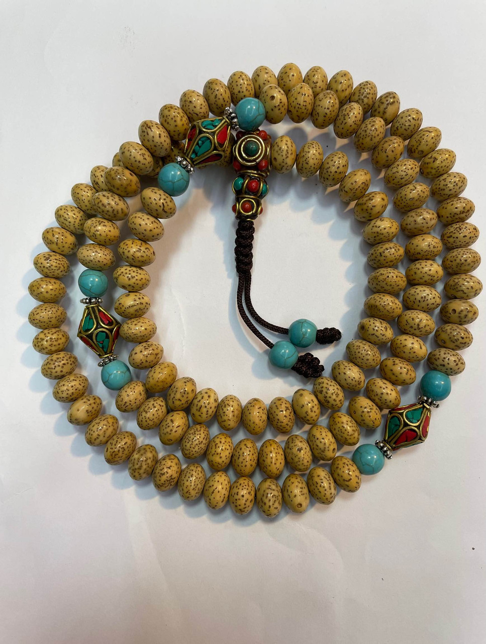 Tibetan Buddhist Lotus Seed Mala With Turquoise Prayer Beads