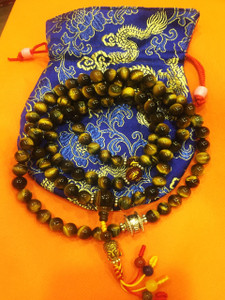 Middle Way Mala Necklace with Buddha Charm, Tiger Eye, Carnelian - Golden  Lotus Mala