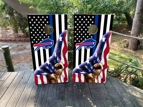 Buffalo Bills / Thin Blue Line / American Flag Cornhole Wraps / Cornhole Skins - Design 24