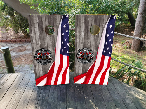Firefighter / American Flag Cornhole Wraps / Cornhole Skins