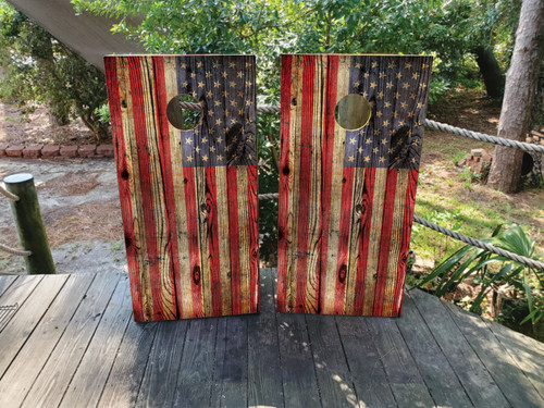 Wooden Distressed USA / American Flag Cornhole Wraps / Cornhole Skin